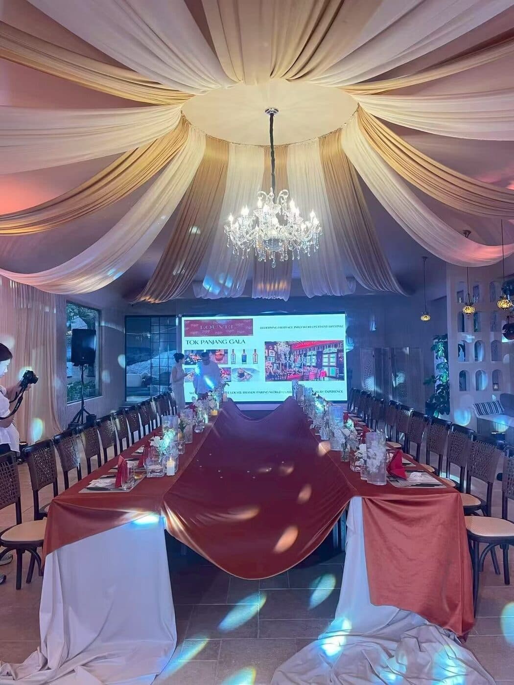 The Tok Panjang Gala dining room, LOUVEL brandy on the table